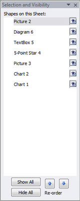 Use the Selection and Visibility task pane to hide graphic objects in the worksheet.