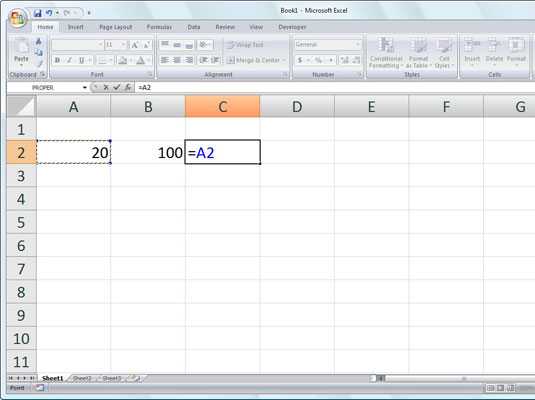 To start the formula, type = and then select cell A2.