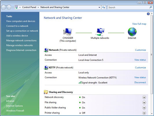 Open the Network and Sharing Center to display the wireless connection, along with all sorts of inf