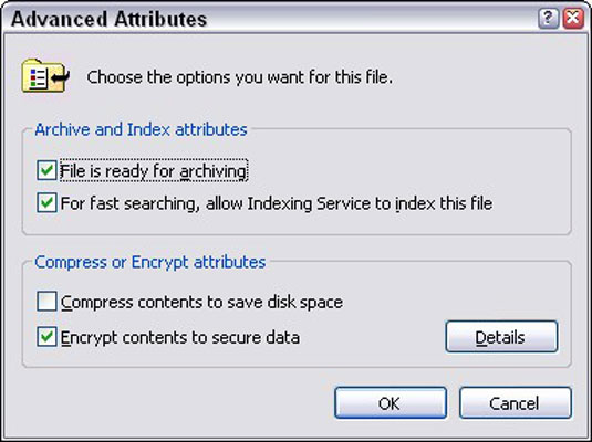 In the Compress or Encrypt Attributes section, select the Encrypt Contents to Secure Data check box.