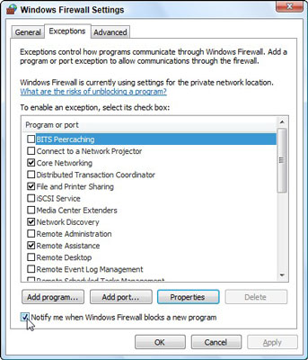 blocca un programma con il programma Windows Firewall vista