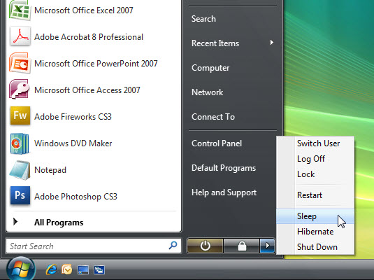 Choose the Sleep command from the Shutdown menu.