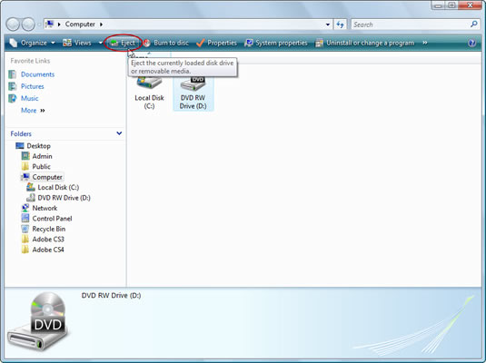 Click the Eject button on the toolbar.