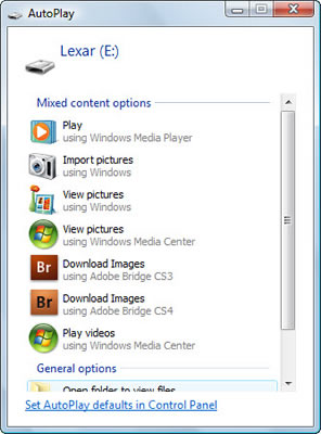The autoplay dialog box on a PC
