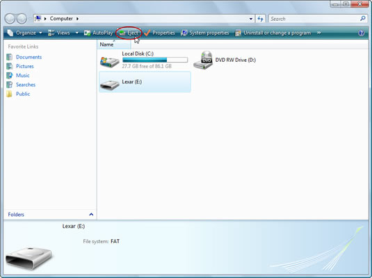 Click the Eject button on the toolbar.