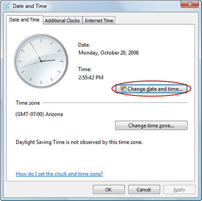 Click the Change Date and Time button.
