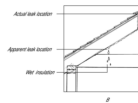 Identifying the true location of roof leaks in the attic.