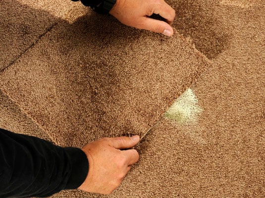 Position your carpet remnant over the damaged area.