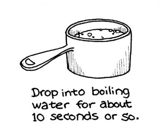 Drop the tomato into boiling water.