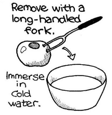 Remove the tomato from the boiling water and immerse it in cold water.