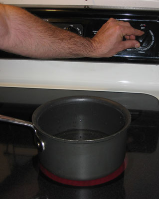 Place the pan on your stovetop and turn the burner to the highest setting.