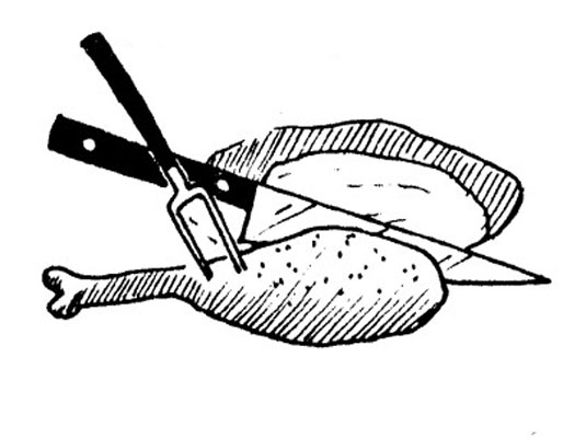 Slice through the hip joint and separate the leg from the body.