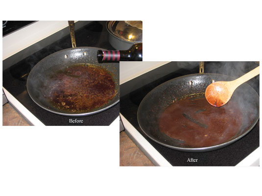 Keep boiling and stirring until the sauce is reduced by half the volume.