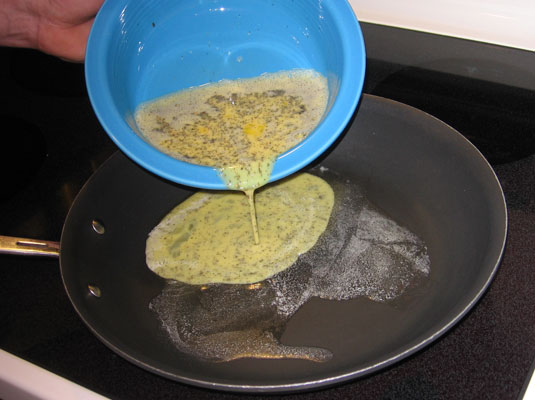 Pour the egg mixture into the pan.