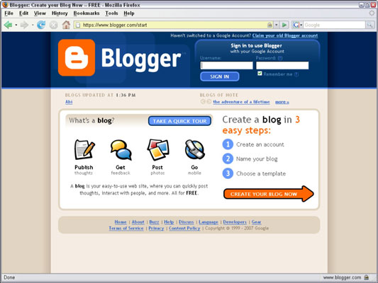Create a Blogger account to get started.