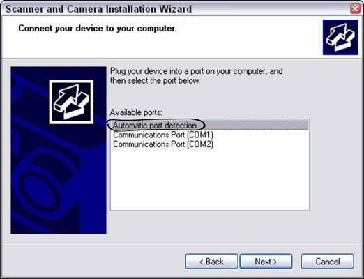 Select Automatic Port Detection in the wizard (see figure), then click Next.