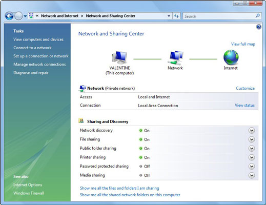 Use the Network and Sharing Center window.