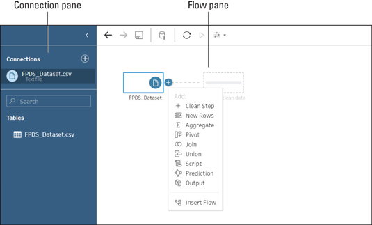 Screenshot showing the Tableau Flow pane