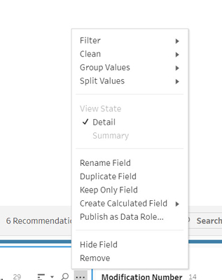 Screenshot showing Tableau's menu of data cleansing options