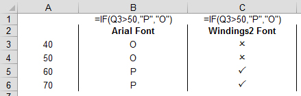 Using symbol fonts in Excel