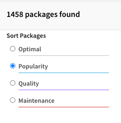 Screenshot showing Sort order options on npm Registry results page