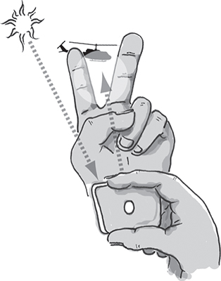 Illustration showing how to aim a reflector to signal for help
