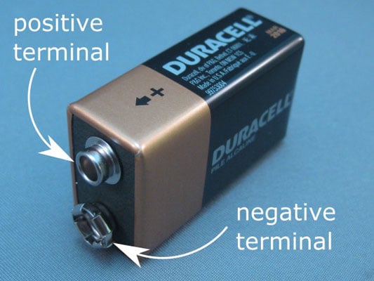 which is positive and negative on 9v battery 