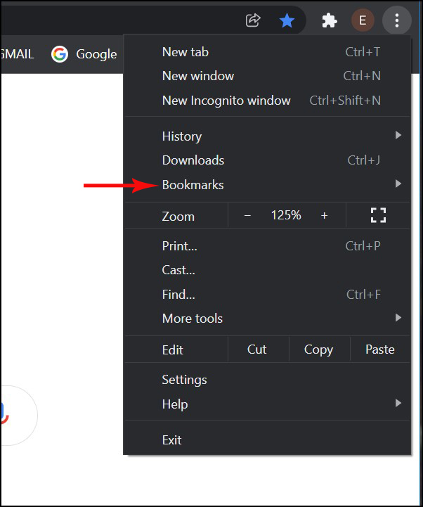 Chrome bookmarks menu