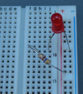 Insert the 470 ohm resistor into the breadboard.