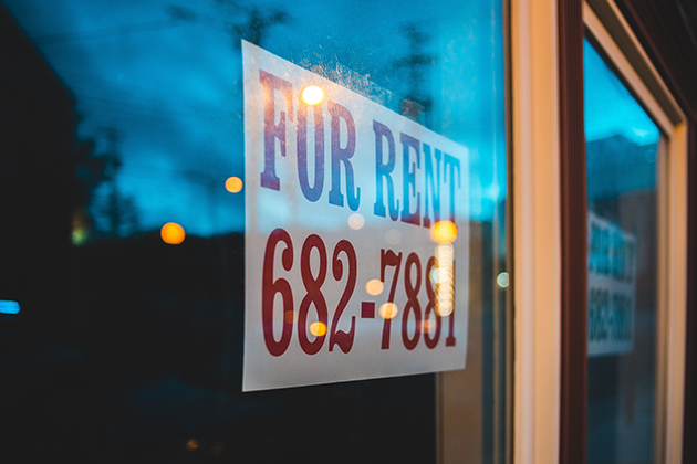 For Rent sign on window