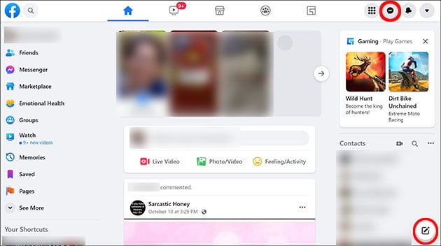 New message icons on Facebook home page