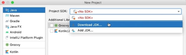 Project SDK drop-down list