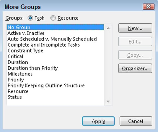 Choose View→Group→More Groups.