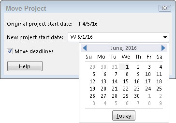 Move Project dialog box in Project 2016.