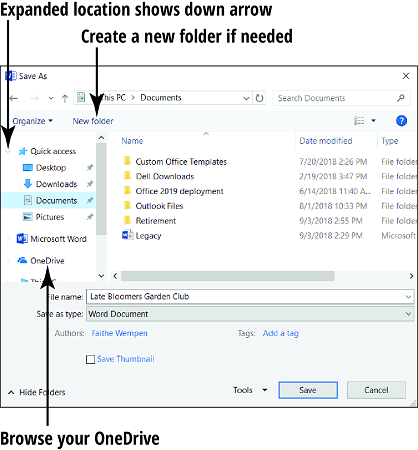 Office 2019 save location