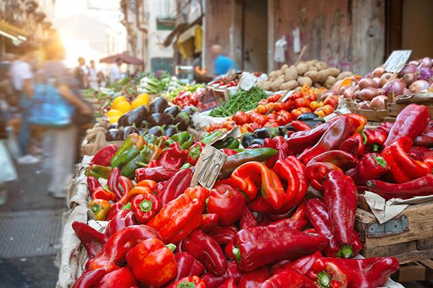 colorful vegetables at a street market