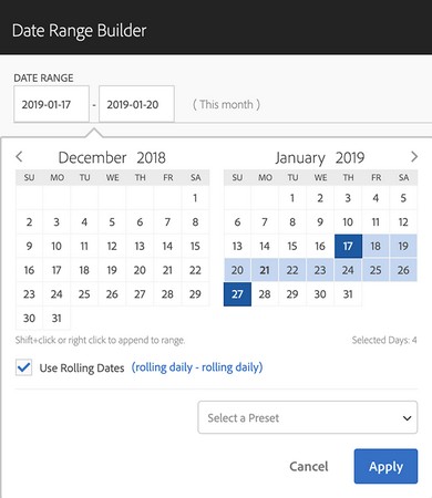 defining date range in Adobe dimensions