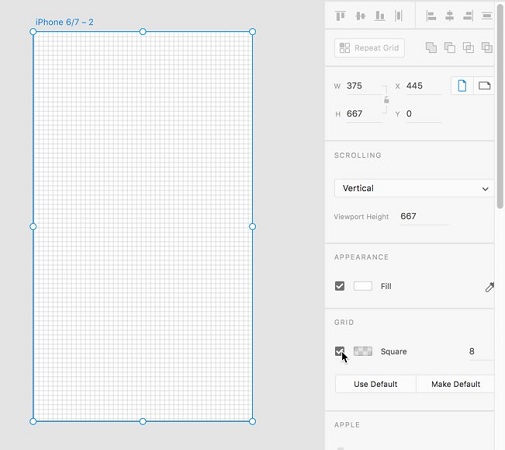 artboard grid Adobe XD