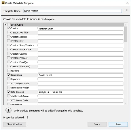 metadata template Adobe Bridge CC