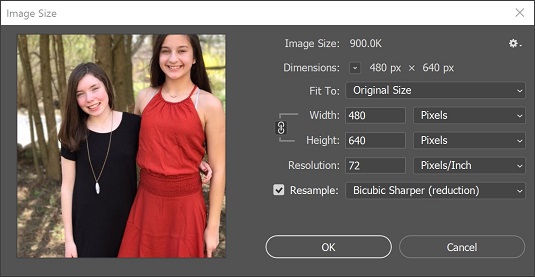 Image size dialog box Photoshop CC