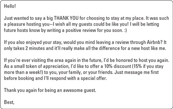 Sample follow-up thank you note to guests.