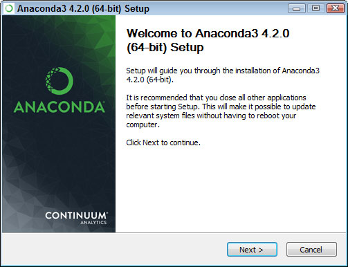 Locate the downloaded copy of Anaconda on your system and double-click the installation file.