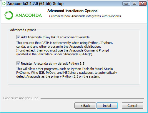 Change the advanced installation options (if necessary) and then click Install.