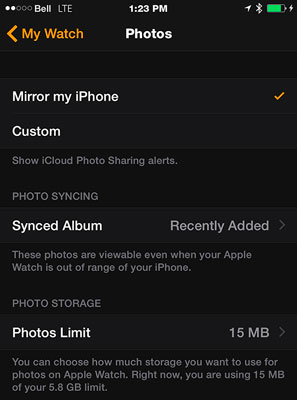Syncing photos on Apple Watch