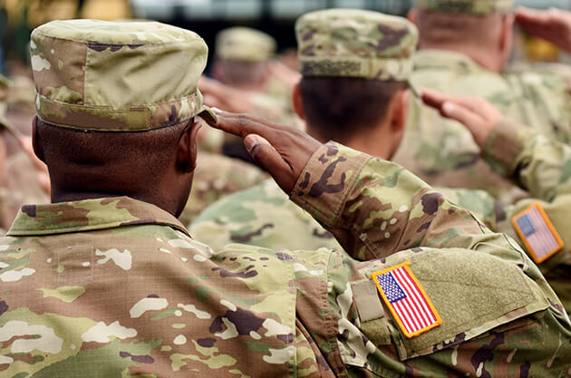 Soldiers in formation saluting