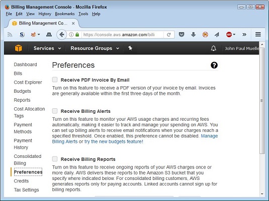 AWS billing preferences