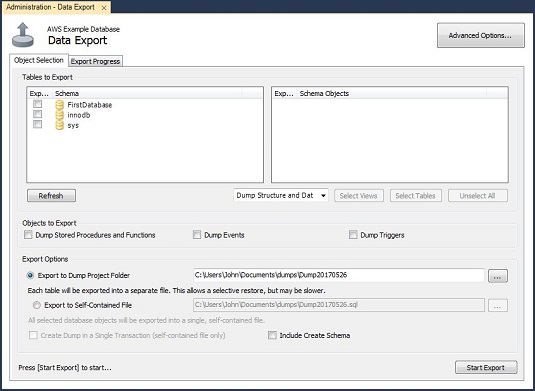 Data Export page AWS