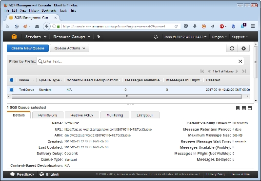 SQS console AWS