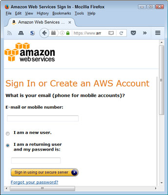 Click Sign in to the Console or choose My Account →AWS Management Console.