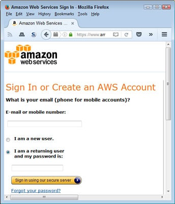 Click Sign in to the Console or choose My Account →AWS Management Console.